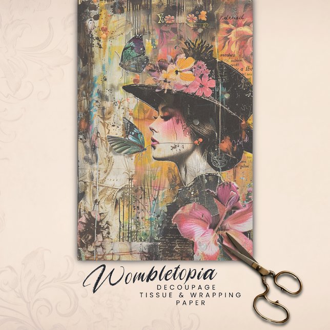 Papel De Seda Senhora da Borboleta Encantada | Colagem Floral de (Criador carregado)