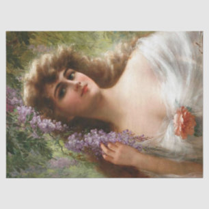 Papel De Seda Senhora da Vintage com flores roxas e Rosa de pêss