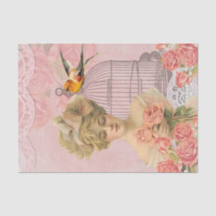Papel De Seda Senhora e Birdcage. do Victorian do vintage