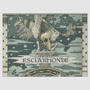 PAPEL DE SEDA SENHORA E UNICORN PEGASUS NO CÉU AZUL STARRY