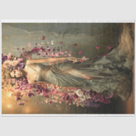 Papel De Seda Senhora em Verde, Retrato e Arte Floral Vibrante