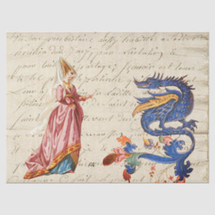 Papel De Seda Senhora Medieval e Dragão