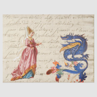 Papel De Seda Senhora Medieval e Dragão
