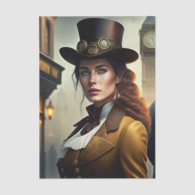 Papel De Seda Senhora Steampunk em Londres (Frente )