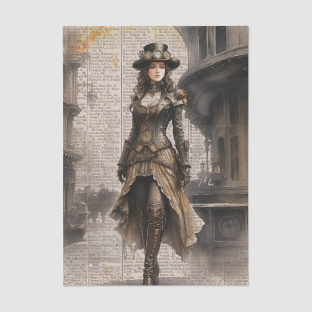 Papel De Seda Senhora Steampunk, Mulher Vitoriana Ephemera (Frente )