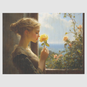 Papel De Seda Senhora Vintage com uma dissociação de rosa amarel