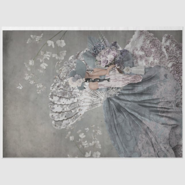 Papel De Seda Sentada Bonito Elegante Ventiladora Retrato Floral (Frente )