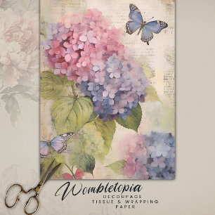 Papel De Seda Separação Antiquada Púrpura Hídrangea Ephemera Ros