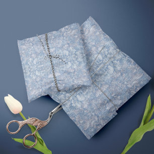 Papel De Seda Separação Azul e Branca da Folhagem Floral Antiqua