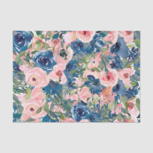 Papel De Seda Separação das Flores de Pêssego e Azul de Aquarela