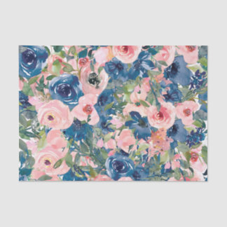 Papel De Seda Separação das Flores de Pêssego e Azul de Aquarela