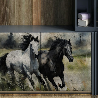 Papel De Seda Separação de Cavalos Selvagens Brancos e Pretos
