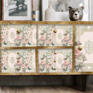 Papel De Seda Separação de Ephemera Dourada Rosa de Paris Vinta