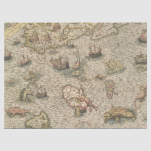 Papel De Seda Separação de Mapa Antiquado e Criações do Mar