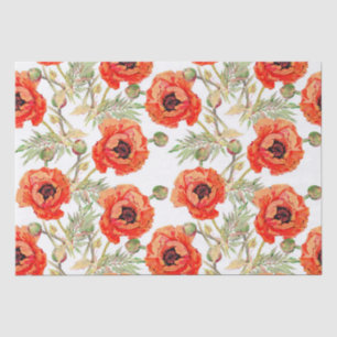 Papel De Seda Separação de Padrão de Flor Vermelho Poppy
