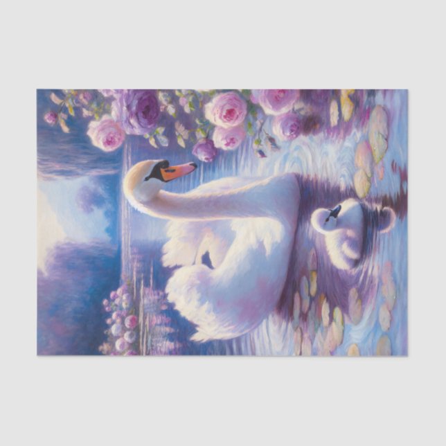 Papel De Seda Separação de Rosas Roxos de Swan Branco e Cygnet (Frente )