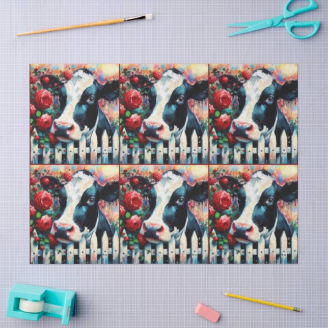 Papel De Seda Separação de Rosas vermelhas de cerca de vaca Hols (Arte )