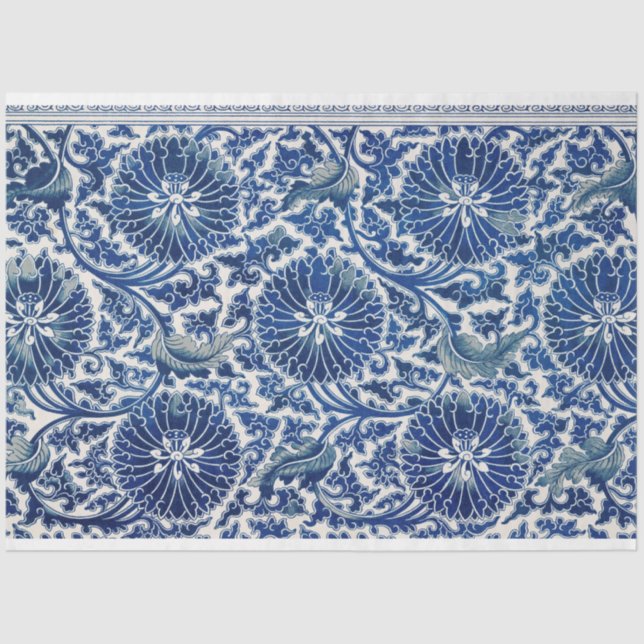Papel De Seda Separação floral azul e branca (Frente )