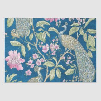 Papel De Seda Separação floral de pavão de chinês azul