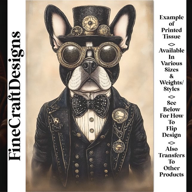 Papel De Seda Sépia Cachorro Francês Steampunk AS5 Decoupagem (Criador carregado)