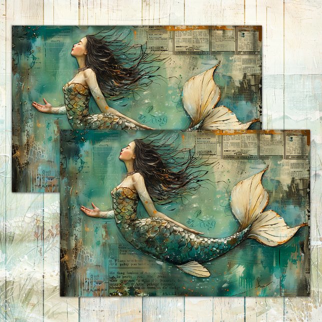 PAPEL DE SEDA SEREIA AFLITA MIXED MEDIA DECOUPAGEM (DISTRESSED MERMAID MIXED MEDIA DECOUPAGE TISSUE PAPER)