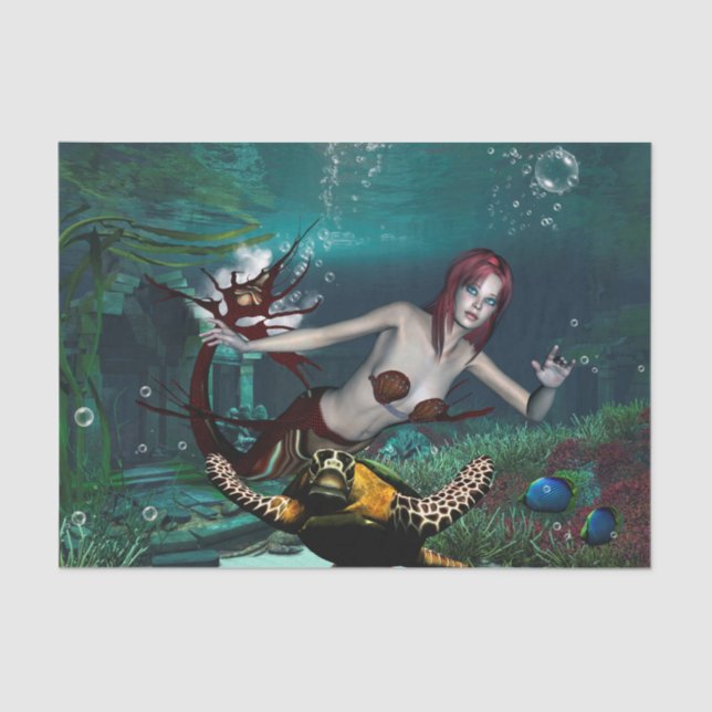 Papel De Seda Sereia de Wonderul com tartaruga (Frente )