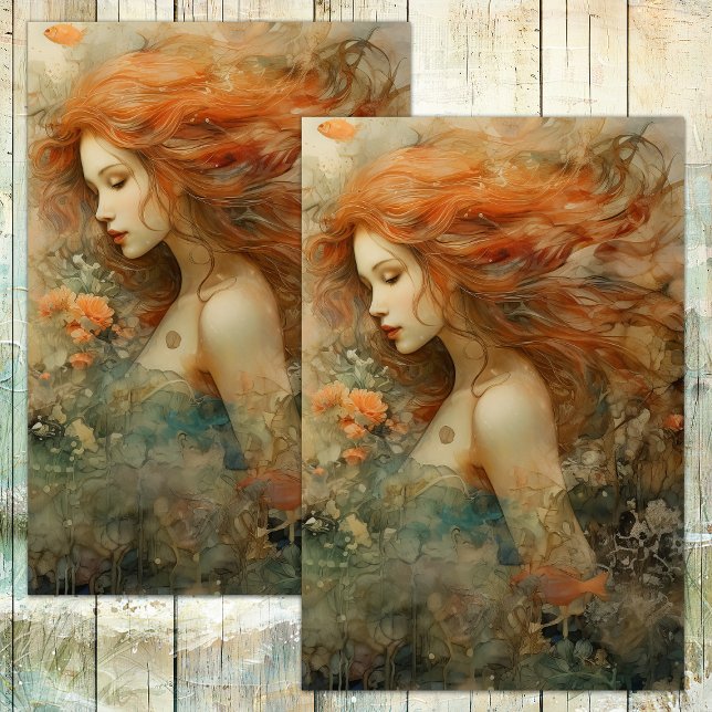 PAPEL DE SEDA SEREIA DO MAR PEIXE MULHER DECUPAGEM (SIREN OF THE SEA MERMAID DECOUPAGE TISSUE PAPER)