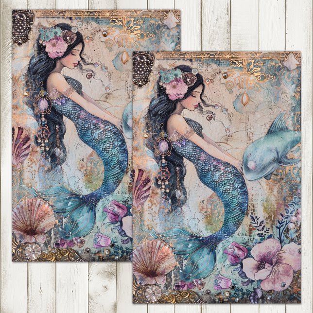 PAPEL DE SEDA SEREIA LINDÍSSIMA DECOUPAGEM (CUTE MERMAID DECOUPAGE TISSUE PAPER)