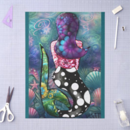 Papel De Seda Sereia Náutica Abstrata Caprichosa Decoupage Azul 