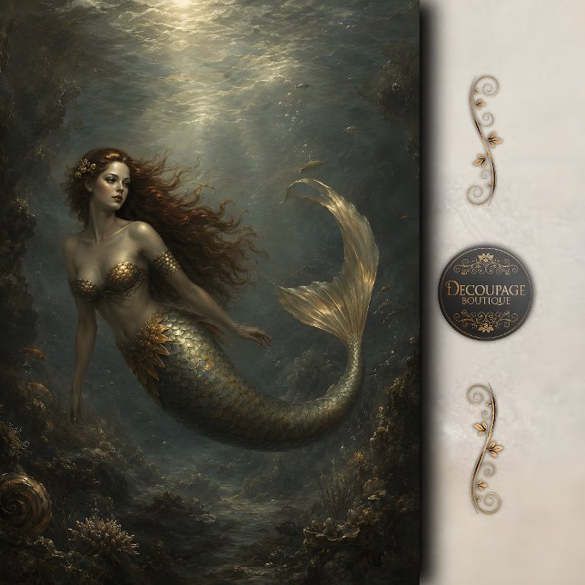 Papel De Seda Sereia Pérola Celestial Decoupage (Celestial Pearl Mermaid Decoupage Tissue Paper)
