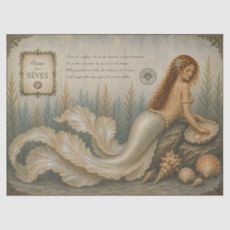 Papel De Seda Sereia Pérola Decoupage Sereia Costeira Vintage
