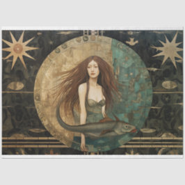 Papel De Seda Sereia Primitiva Com Decoupage Celestial De Peixes