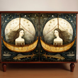 Papel De Seda Sereia Primitiva Em Uma Decoupage De Pintura De Ba