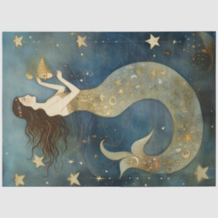 Papel De Seda Sereia Primitiva Na Decoupage Do Oceano Celestial