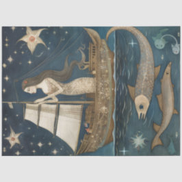 Papel De Seda Sereia Primitiva Na Decoupage Do Oceano Celestial