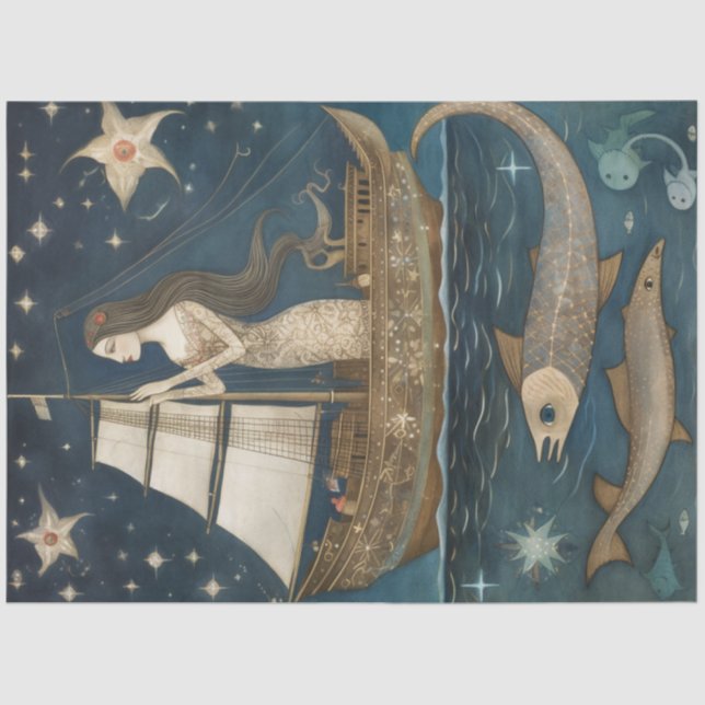 Papel De Seda Sereia Primitiva Na Decoupage Do Oceano Celestial (Frente )