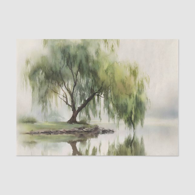 Papel De Seda Serena Árvore Salgueiro Reflexo Arte da Natureza ( (Frente )