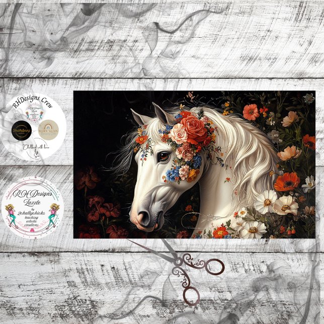 Papel De Seda Serena Tapeçaria de Cavalos Brancos de Decoupage F (Criador carregado)