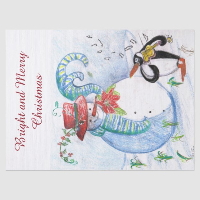 PAPEL DE SEDA SERENADE DE INVERNO DE SNOWMAN E PENGUIN (Frente )
