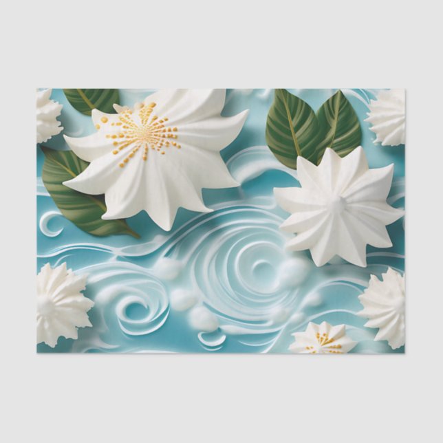 Papel De Seda Serene Beach Scene com Seafoam Branco (Frente )