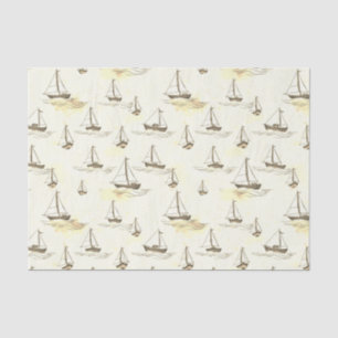 Papel De Seda Serene Beige Navegando Barcos no Padrão do Mar