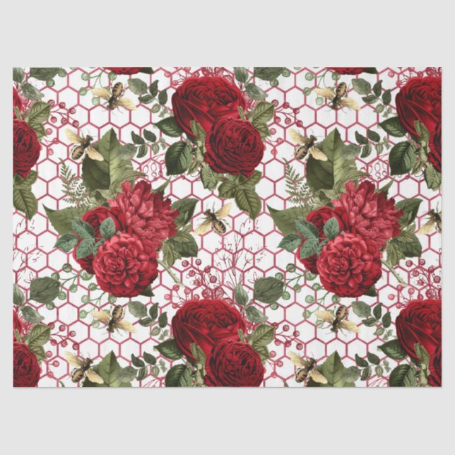 Papel De Seda Série Abelha Rosa Vermelha Design 47 (Frente )