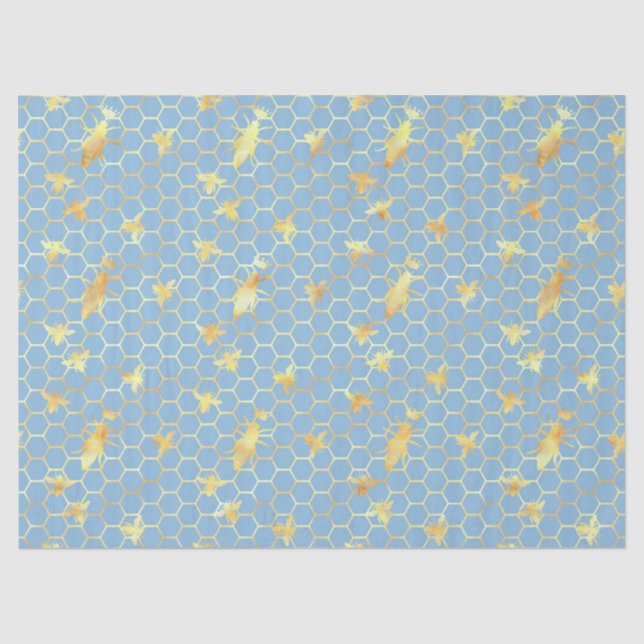 Papel De Seda Série Abelhas Azul e Dourado Design #17 (Frente )