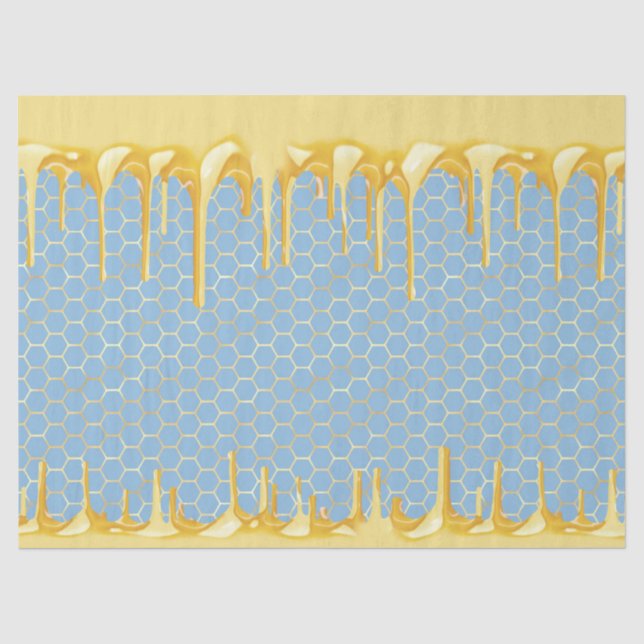 Papel De Seda Série de Abelhas Azul e Dourado Design #14 (Frente )