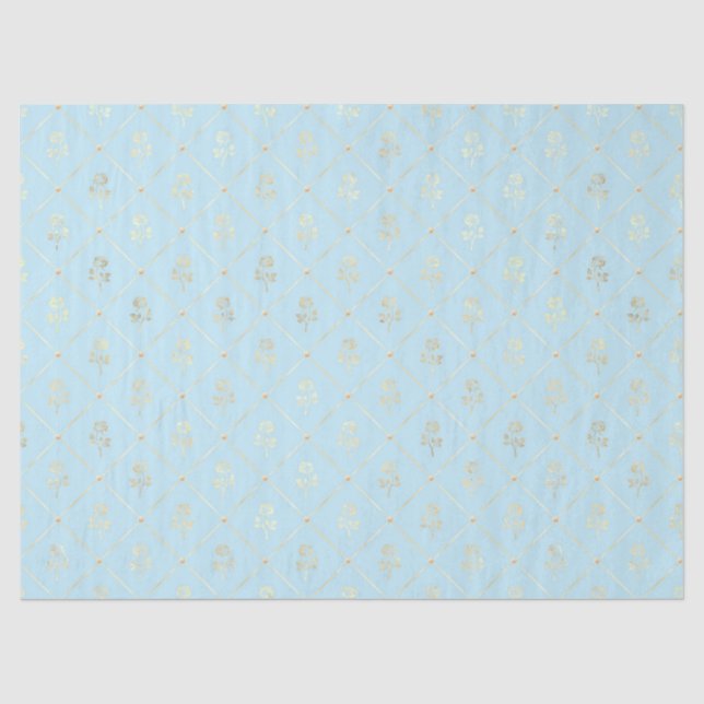 Papel De Seda Série de Abelhas Azul e Dourado Design #4 (Frente )