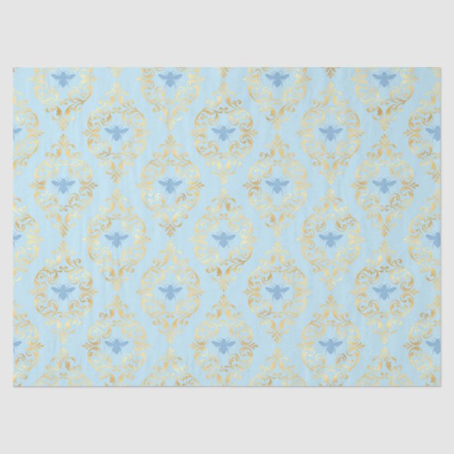 Papel De Seda Série de Abelhas Azul e Dourado Design #5 (Frente )