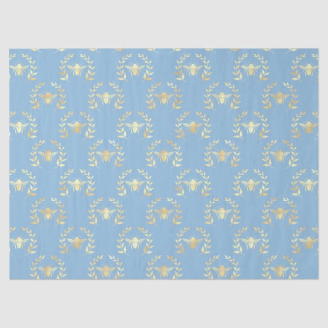 Papel De Seda Série de Abelhas Azul e Dourado Design #9 (Frente )