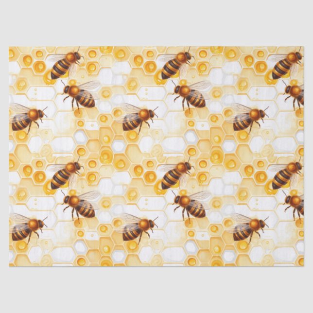 Papel De Seda Série de Abelhas em Favo de Mel Design 1 (Frente )