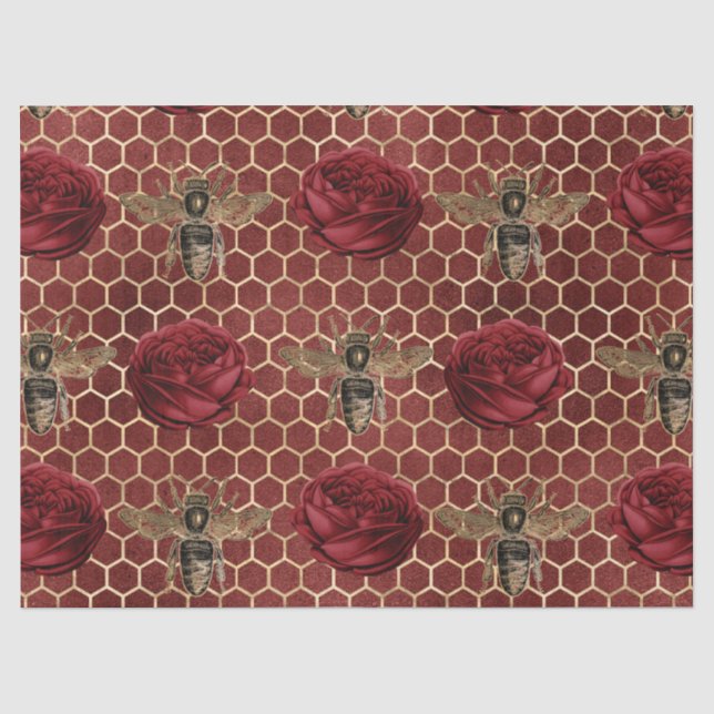Papel De Seda Série de Abelhas Rosa Vermelha Design 29 (Frente )