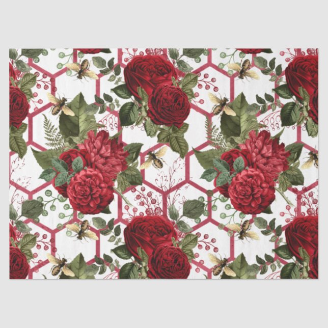 Papel De Seda Série de Abelhas Rosa Vermelha Design 49 (Frente )